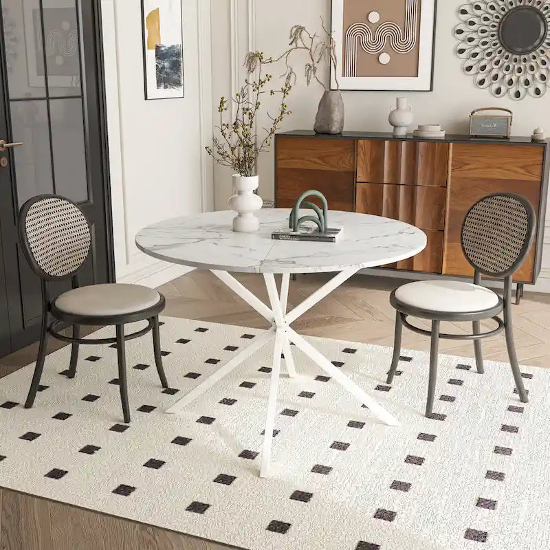 42,13 Table de salle à manger ronde moderne à pieds croisés