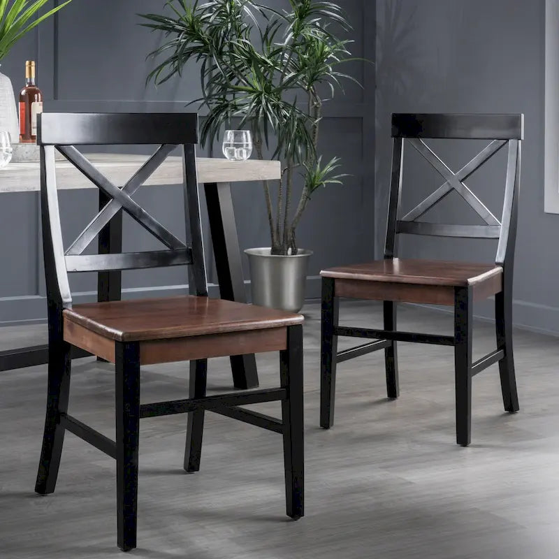 Chaises de salle à manger en bois d'acacia de ferme, ensemble de 2