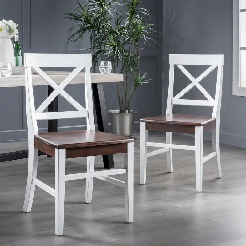 Chaises de salle à manger en bois d'acacia de ferme, ensemble de 2