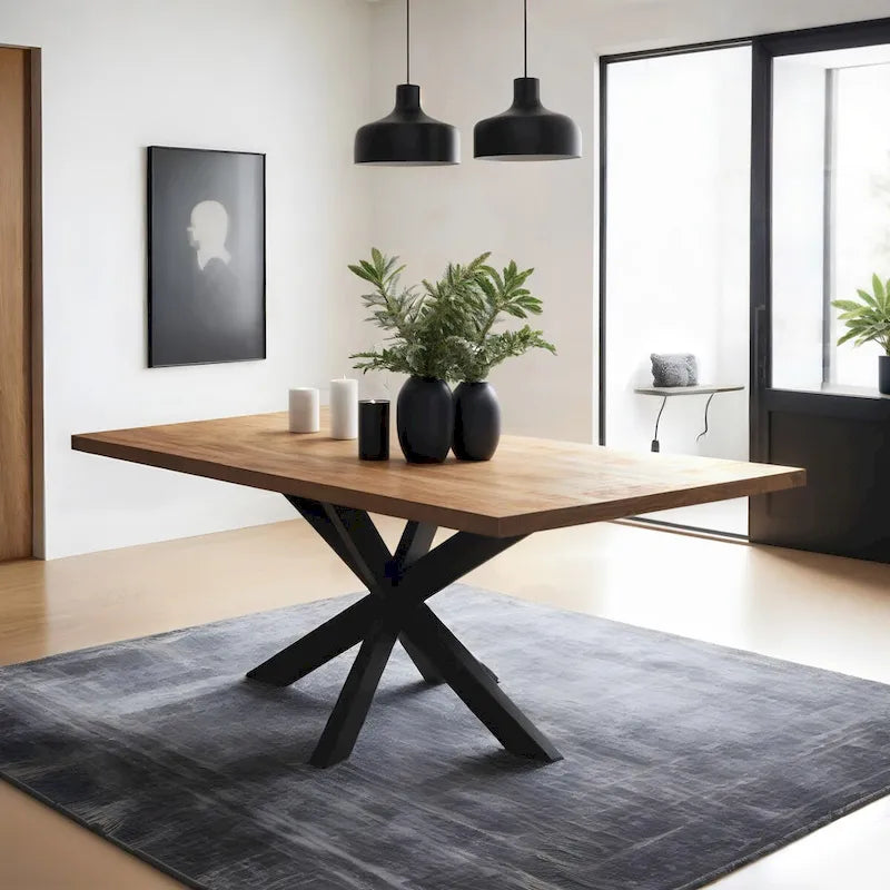 Table à manger en bois de manguier de 160 cm avec pieds araignée en métal