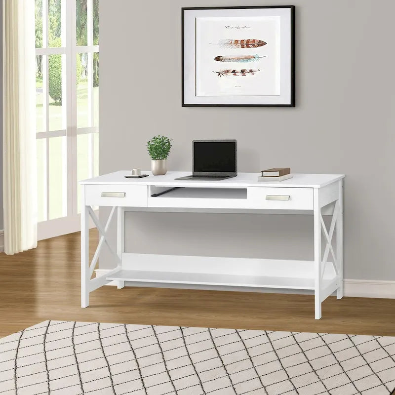 Bureau d'écriture moderne de style fermier de 59,5 po avec deux tiroirs