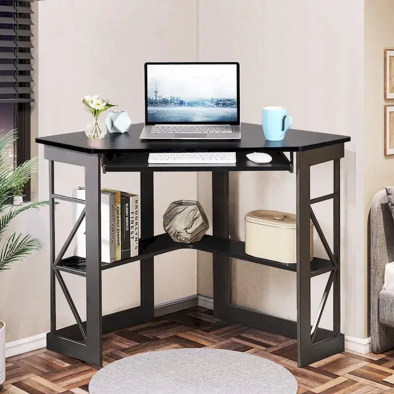 Bureau d'angle avec plateau coulissant pour clavier - Table d'étude, d'écriture ou d'ordinateur