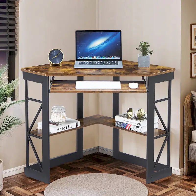 Bureau d'angle avec plateau coulissant pour clavier - Table d'étude, d'écriture ou d'ordinateur