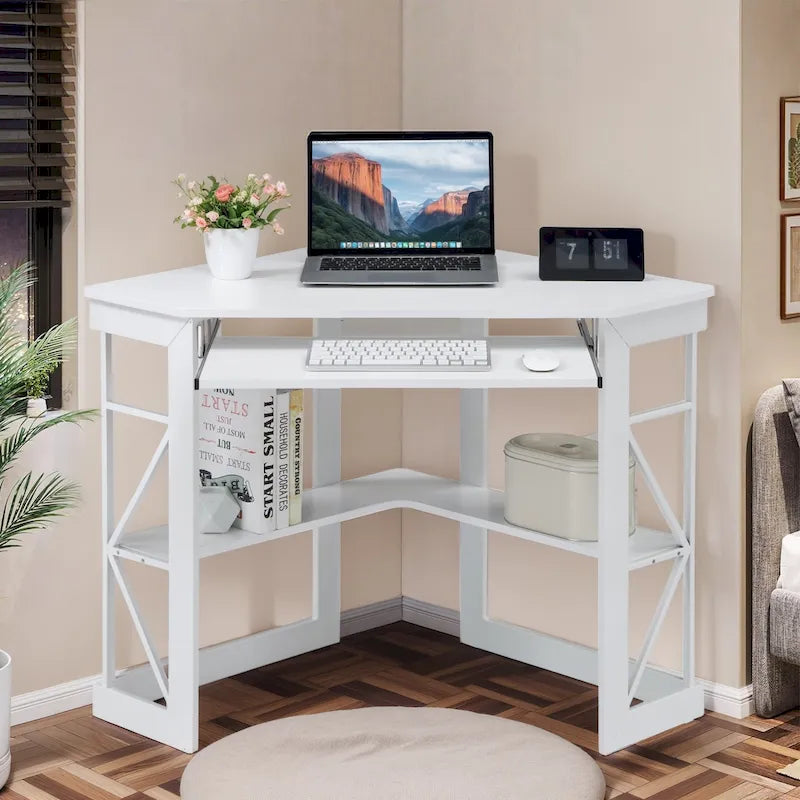 Bureau d'angle avec plateau coulissant pour clavier - Table d'étude, d'écriture ou d'ordinateur