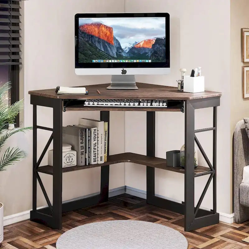 Bureau d'angle avec plateau coulissant pour clavier - Table d'étude, d'écriture ou d'ordinateur