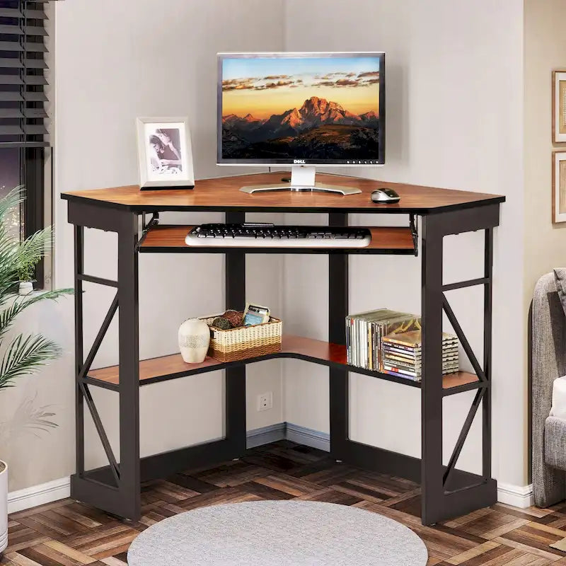 Bureau d'angle avec plateau coulissant pour clavier - Table d'étude, d'écriture ou d'ordinateur