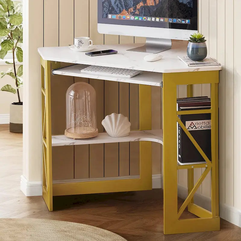 Bureau d'angle avec plateau coulissant pour clavier - Table d'étude, d'écriture ou d'ordinateur