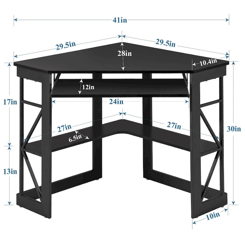 Bureau d'angle avec plateau coulissant pour clavier - Table d'étude, d'écriture ou d'ordinateur
