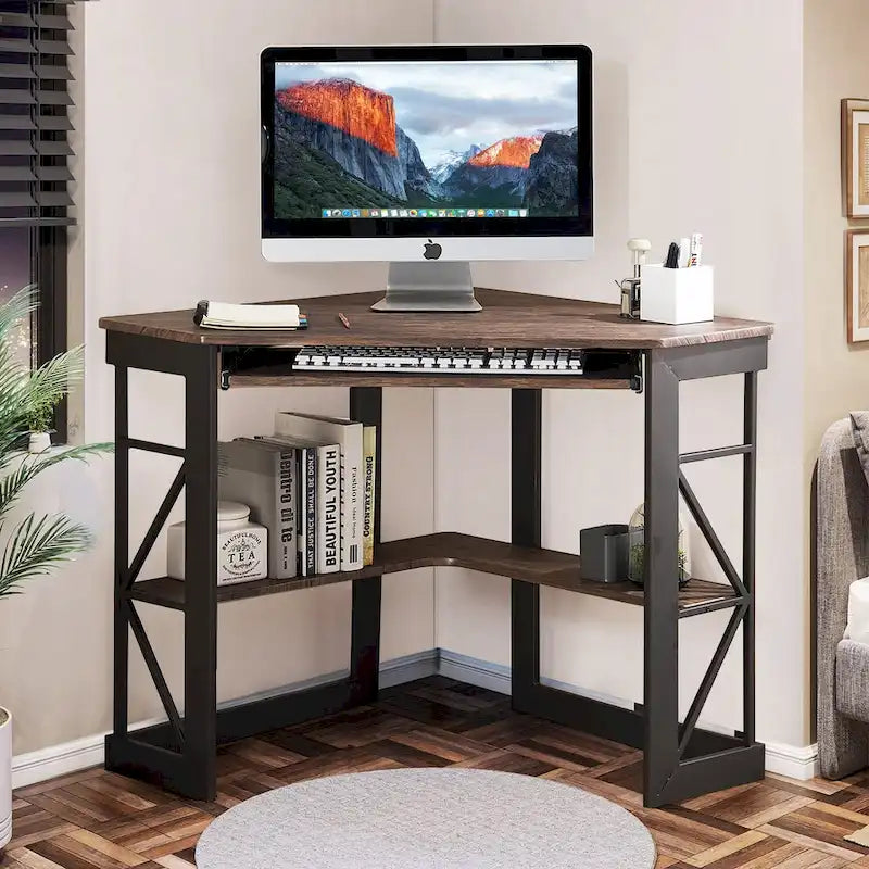 Bureau d'angle avec plateau coulissant pour clavier - Table d'étude, d'écriture ou d'ordinateur