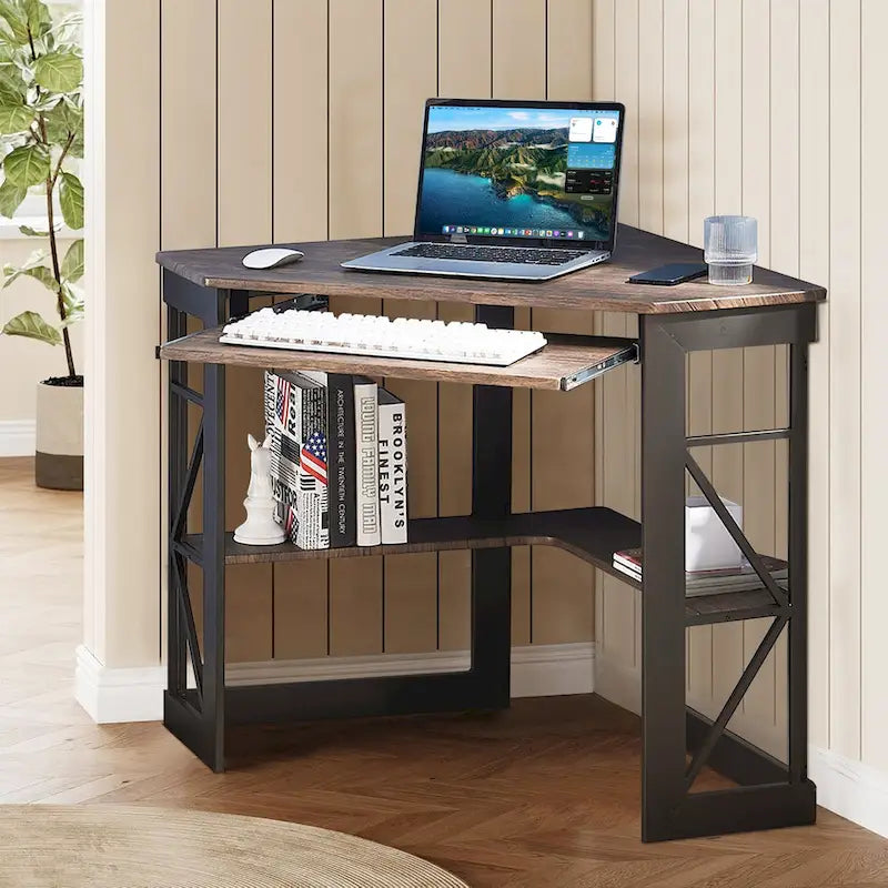 Bureau d'angle avec plateau coulissant pour clavier - Table d'étude, d'écriture ou d'ordinateur