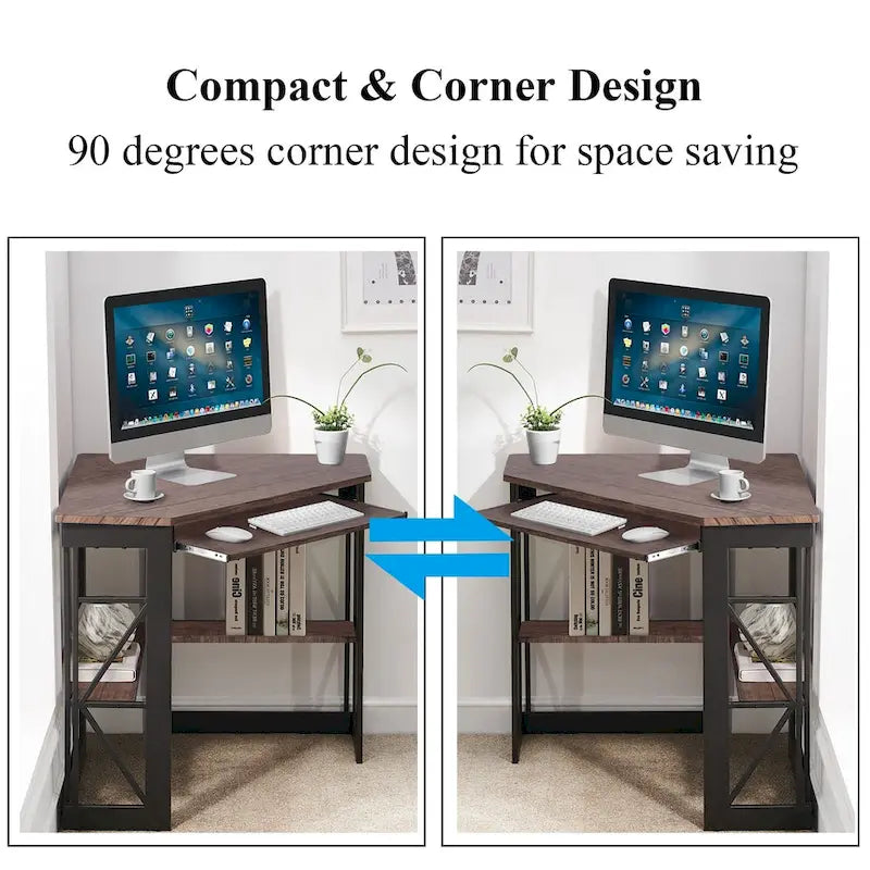 Bureau d'angle avec plateau coulissant pour clavier - Table d'étude, d'écriture ou d'ordinateur