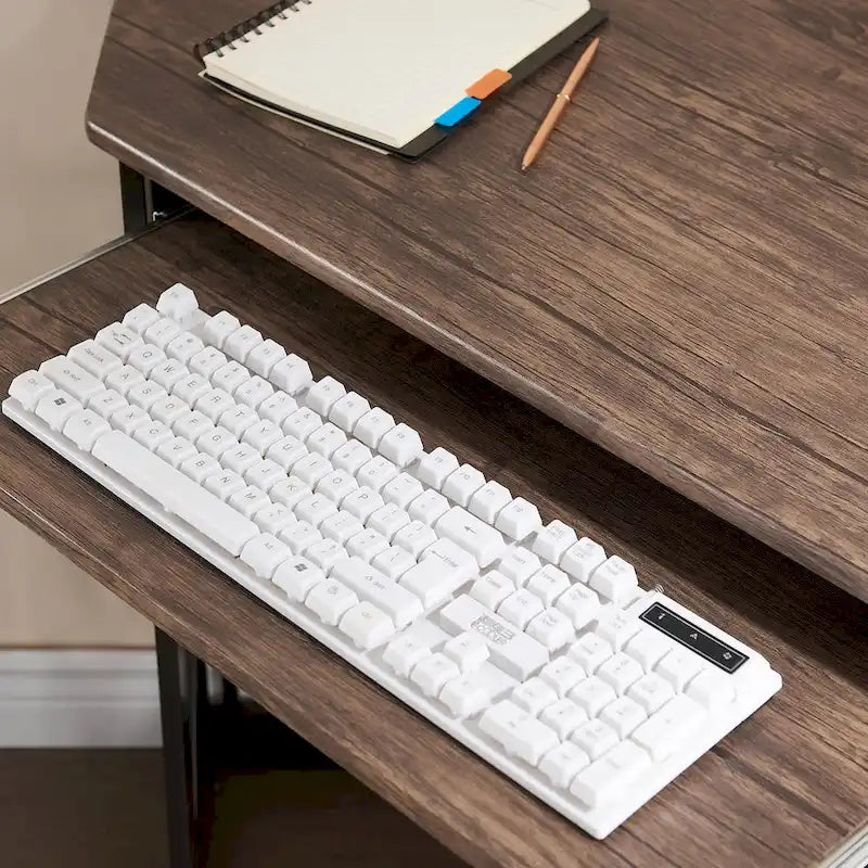 Bureau d'angle avec plateau coulissant pour clavier - Table d'étude, d'écriture ou d'ordinateur