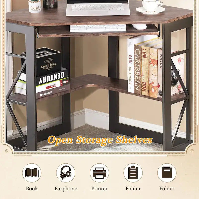 Bureau d'angle avec plateau coulissant pour clavier - Table d'étude, d'écriture ou d'ordinateur