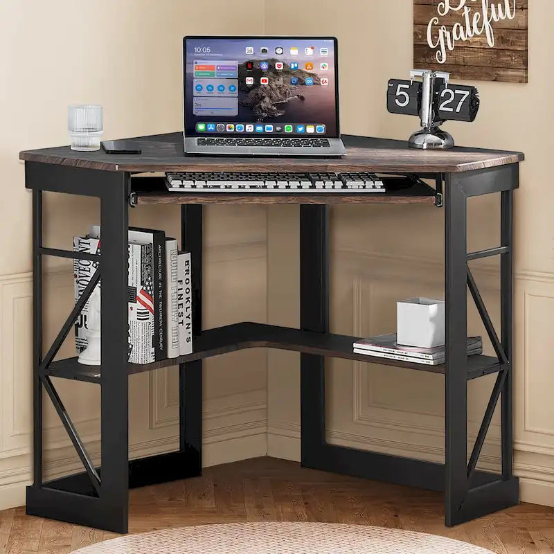 Bureau d'angle avec plateau coulissant pour clavier - Table d'étude, d'écriture ou d'ordinateur