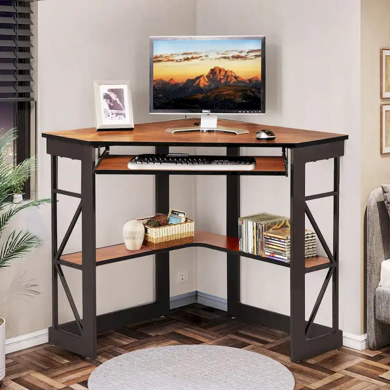 Bureau d'angle avec plateau coulissant pour clavier - Table d'étude, d'écriture ou d'ordinateur