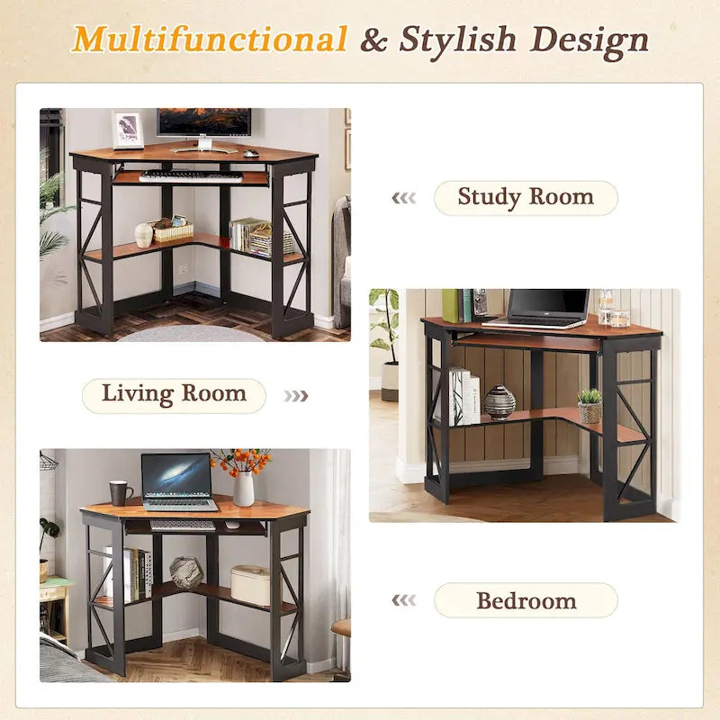 Bureau d'angle avec plateau coulissant pour clavier - Table d'étude, d'écriture ou d'ordinateur
