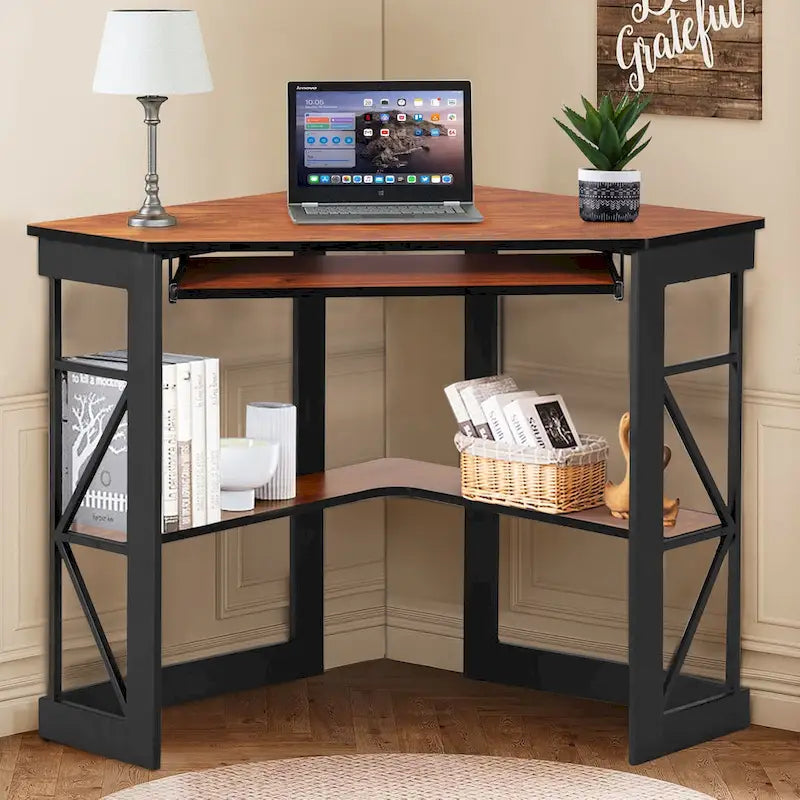 Bureau d'angle avec plateau coulissant pour clavier - Table d'étude, d'écriture ou d'ordinateur
