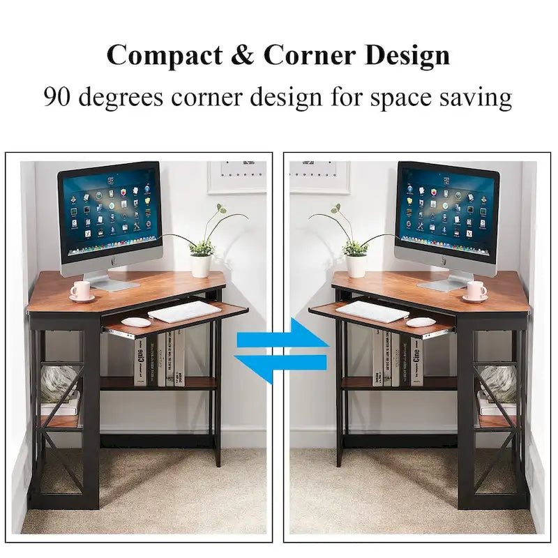 Bureau d'angle avec plateau coulissant pour clavier - Table d'étude, d'écriture ou d'ordinateur
