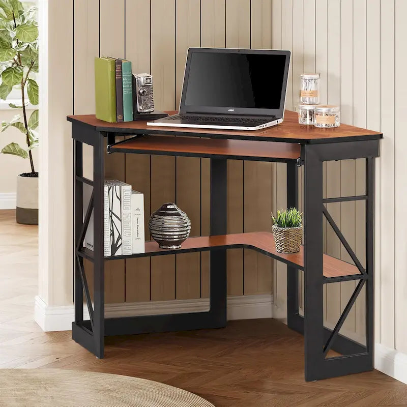 Bureau d'angle avec plateau coulissant pour clavier - Table d'étude, d'écriture ou d'ordinateur