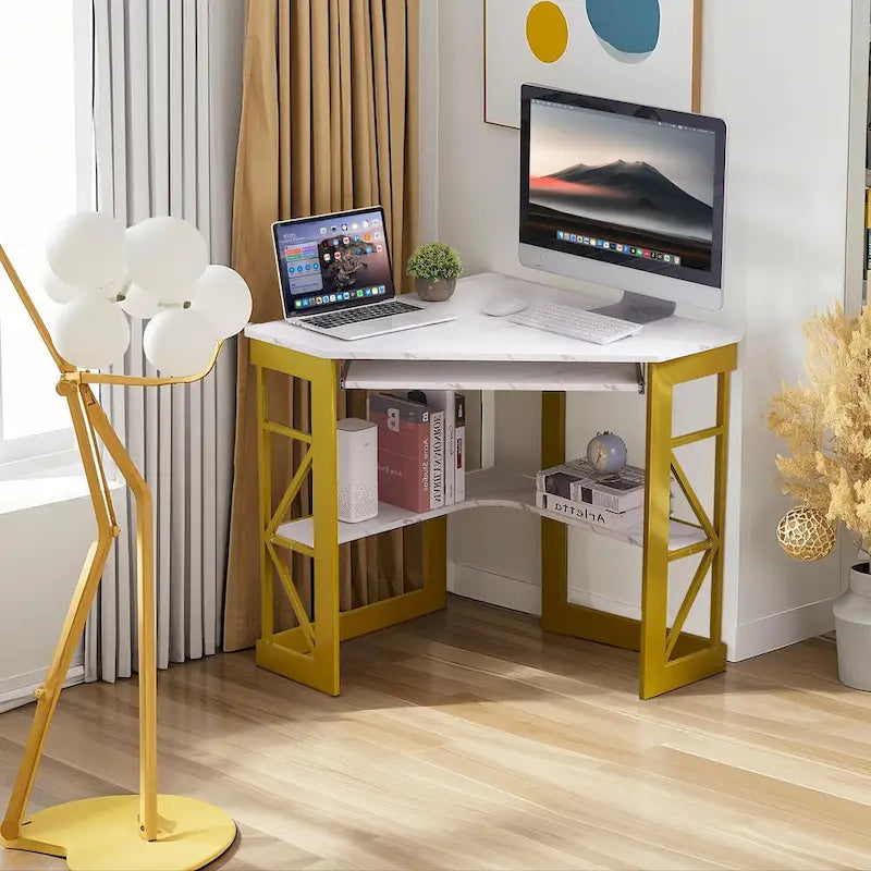 Bureau d'angle avec plateau coulissant pour clavier - Table d'étude, d'écriture ou d'ordinateur
