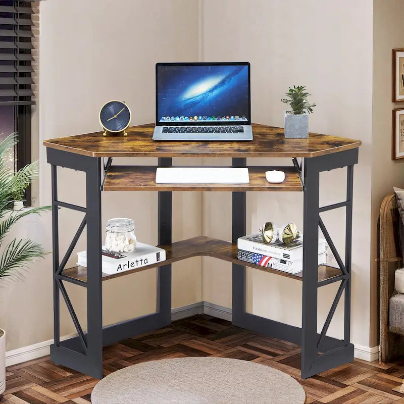 Bureau d'angle avec plateau coulissant pour clavier - Table d'étude, d'écriture ou d'ordinateur