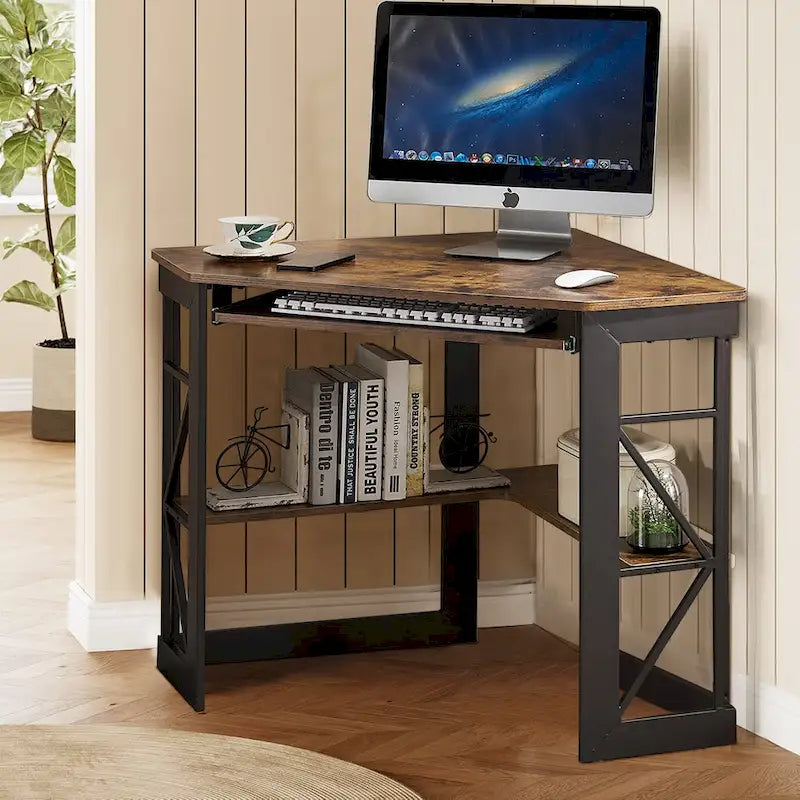 Bureau d'angle avec plateau coulissant pour clavier - Table d'étude, d'écriture ou d'ordinateur