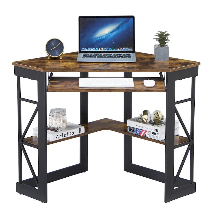 Bureau d'angle avec plateau coulissant pour clavier - Table d'étude, d'écriture ou d'ordinateur