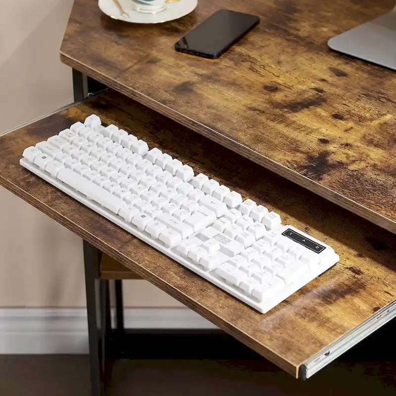 Bureau d'angle avec plateau coulissant pour clavier - Table d'étude, d'écriture ou d'ordinateur