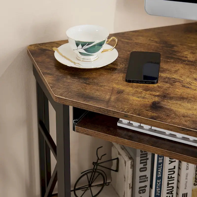 Bureau d'angle avec plateau coulissant pour clavier - Table d'étude, d'écriture ou d'ordinateur