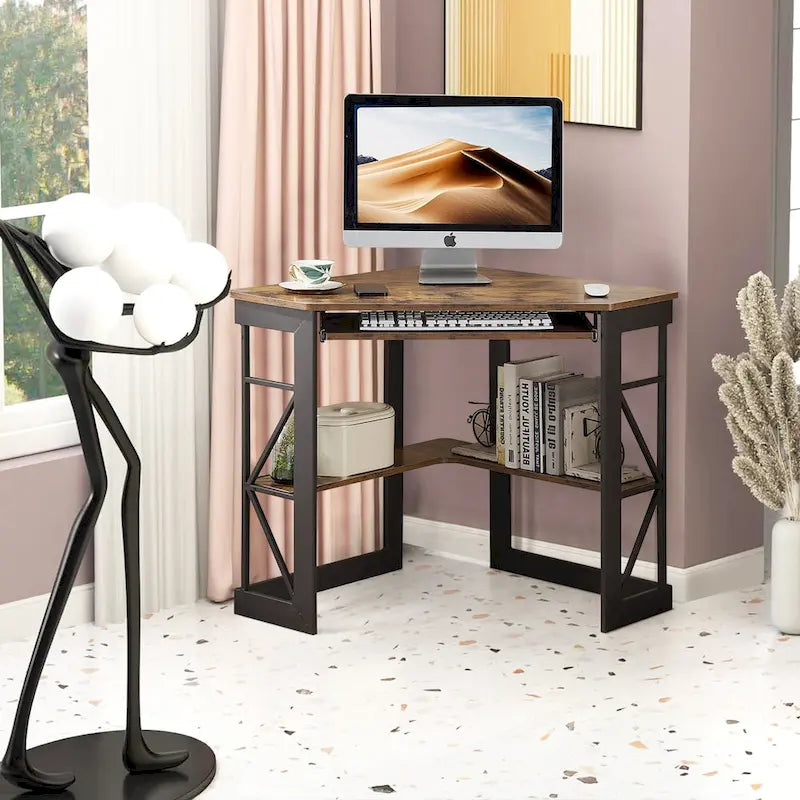 Bureau d'angle avec plateau coulissant pour clavier - Table d'étude, d'écriture ou d'ordinateur