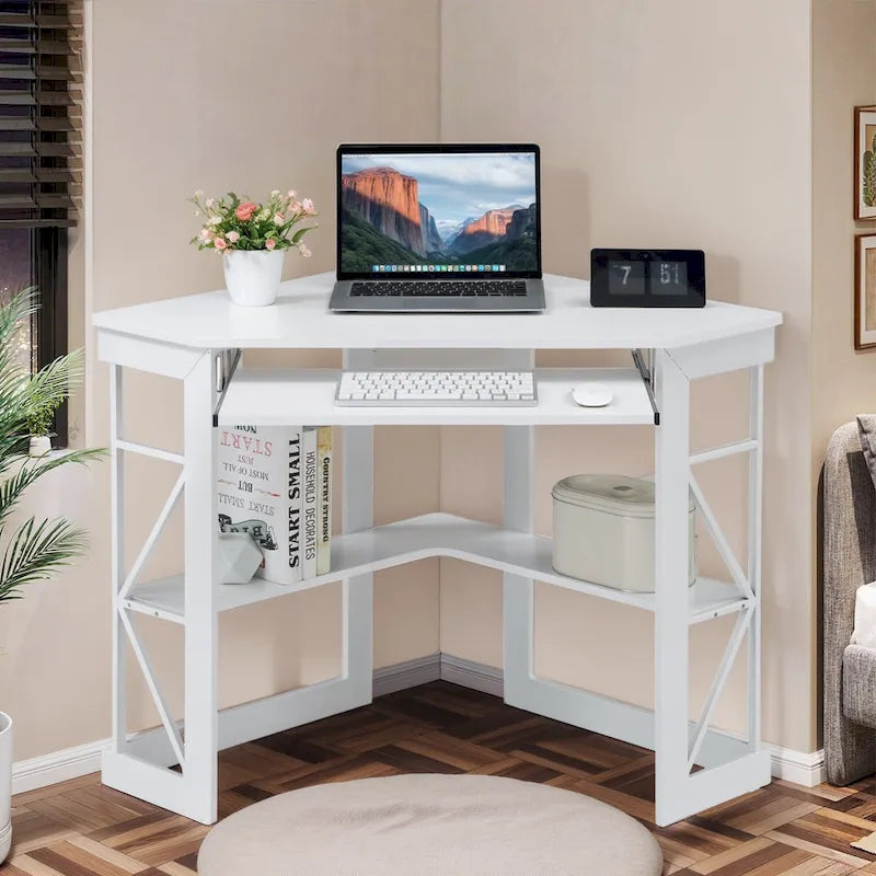 Bureau d'angle avec plateau coulissant pour clavier - Table d'étude, d'écriture ou d'ordinateur