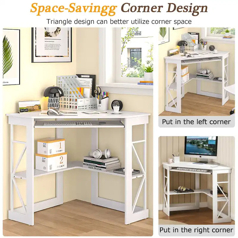 Bureau d'angle avec plateau coulissant pour clavier - Table d'étude, d'écriture ou d'ordinateur