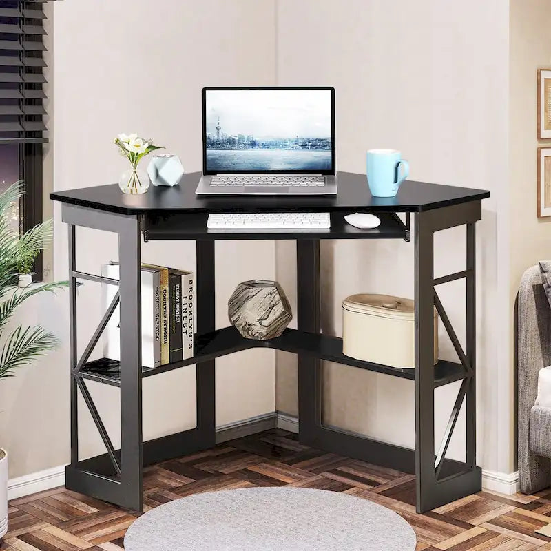 Bureau d'angle avec plateau coulissant pour clavier - Table d'étude, d'écriture ou d'ordinateur