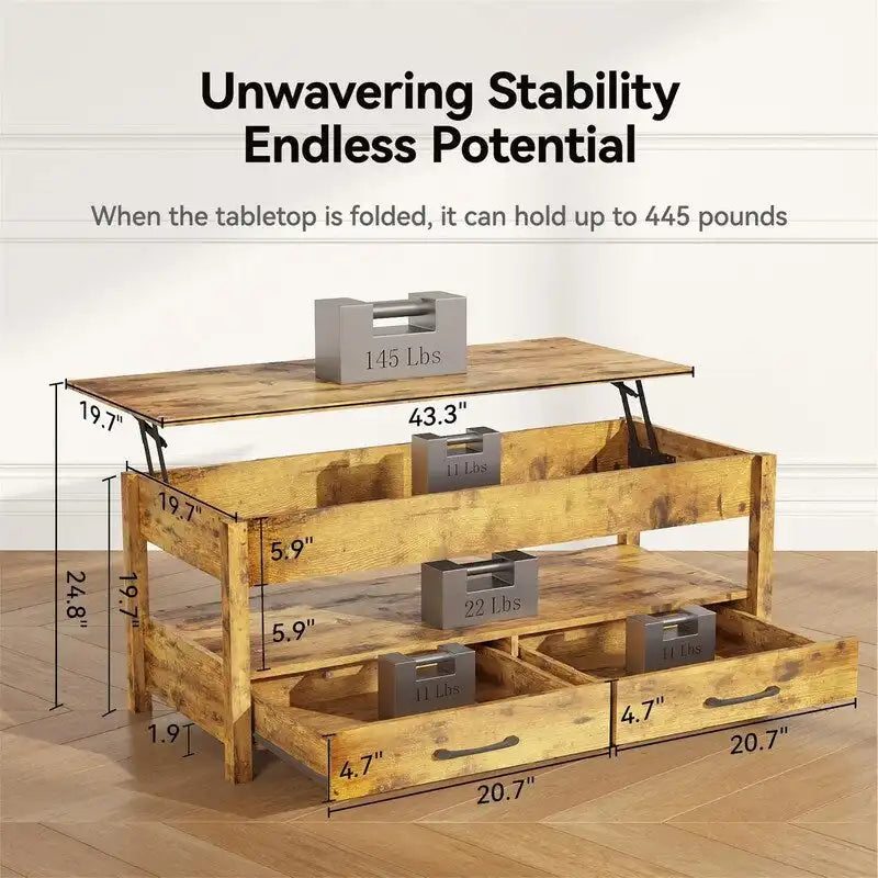 Table basse relevable - 19,7P x 43,3L x 24,8H