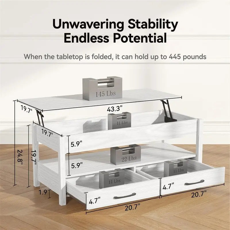 Table basse relevable - 19,7P x 43,3L x 24,8H