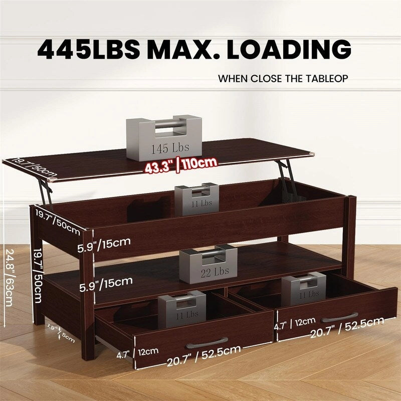 Table basse relevable - 19,7P x 43,3L x 24,8H