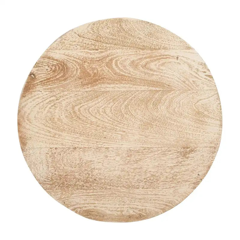Table d'appoint de 50 cm de hauteur, forme tambour rond avec design texturé 3D, finition blanc vieilli