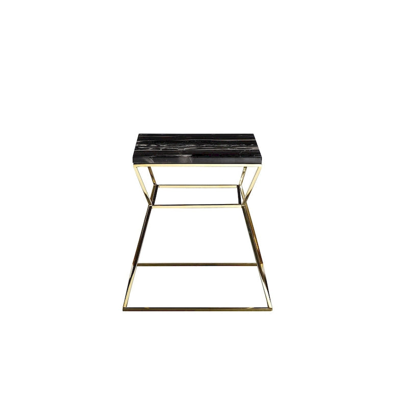 Table d'appoint de 45 cm, plateau en marbre noir, piètement doré en forme de sablier ouvert