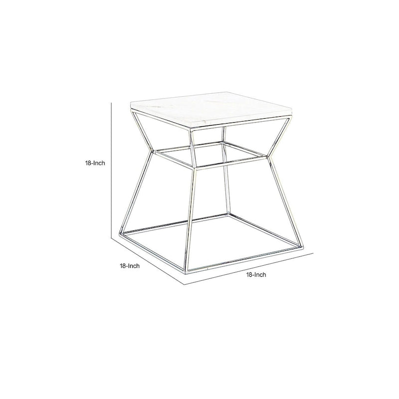 Table d'appoint de 45 cm, plateau en marbre noir, piètement doré en forme de sablier ouvert