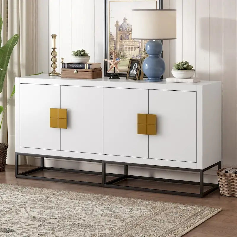 Buffet moderne avec pieds de support uniques et étagères réglables