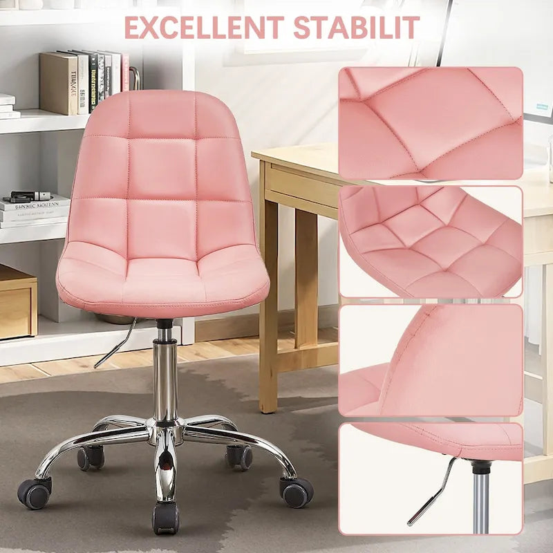 Chaise de bureau à domicile sans accoudoirs, chaise de bureau d'ordinateur réglable en hauteur avec roulettes