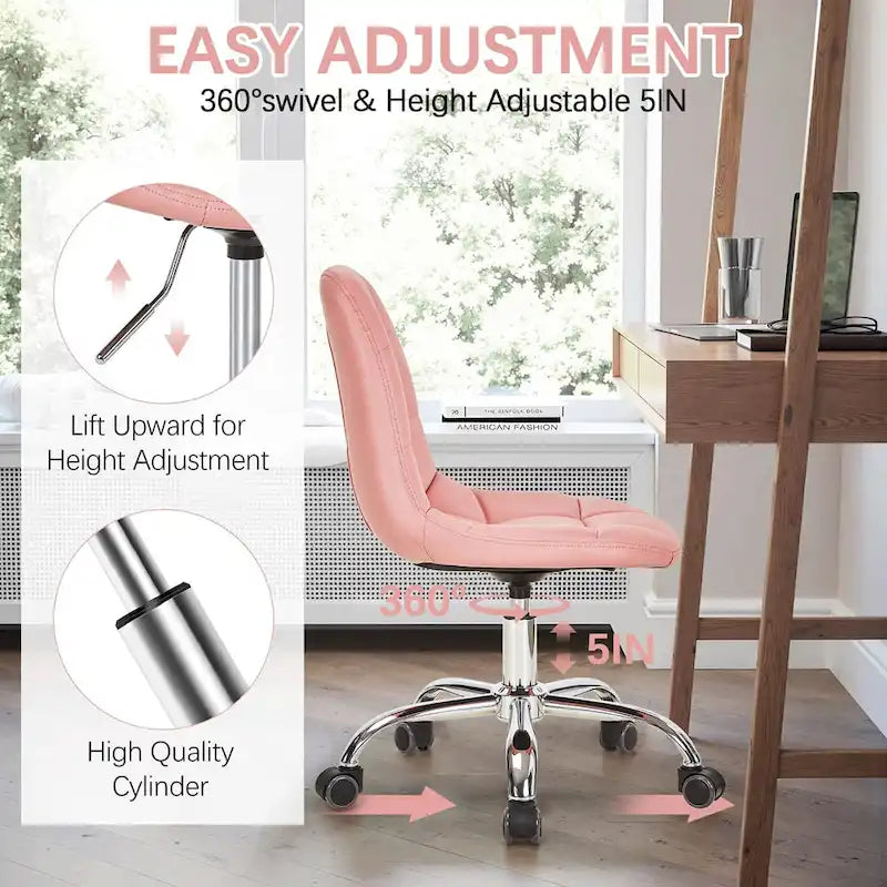 Chaise de bureau à domicile sans accoudoirs, chaise de bureau d'ordinateur réglable en hauteur avec roulettes