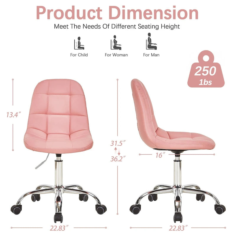 Chaise de bureau à domicile sans accoudoirs, chaise de bureau d'ordinateur réglable en hauteur avec roulettes