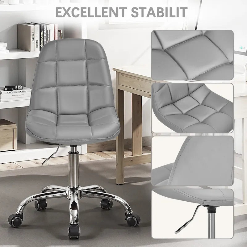 Chaise de bureau à domicile sans accoudoirs, chaise de bureau d'ordinateur réglable en hauteur avec roulettes