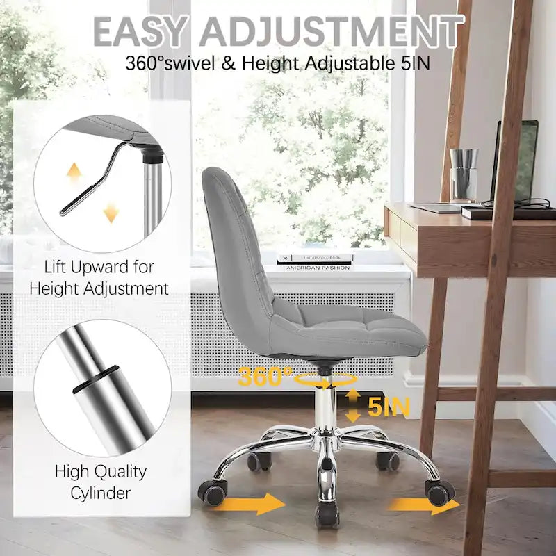 Chaise de bureau à domicile sans accoudoirs, chaise de bureau d'ordinateur réglable en hauteur avec roulettes