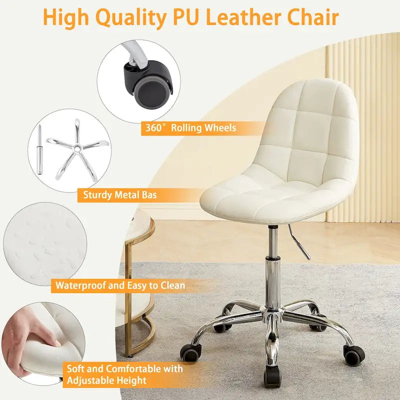 Chaise de bureau à domicile sans accoudoirs, chaise de bureau d'ordinateur réglable en hauteur avec roulettes