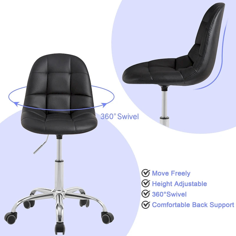 Chaise de bureau à domicile sans accoudoirs, chaise de bureau d'ordinateur réglable en hauteur avec roulettes