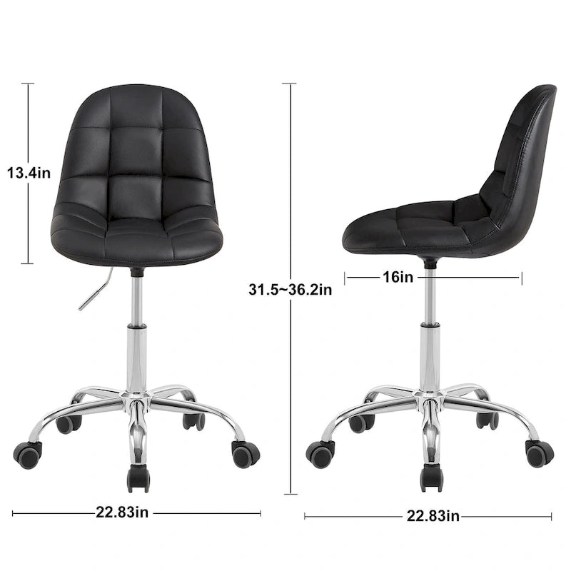 Chaise de bureau à domicile sans accoudoirs, chaise de bureau d'ordinateur réglable en hauteur avec roulettes