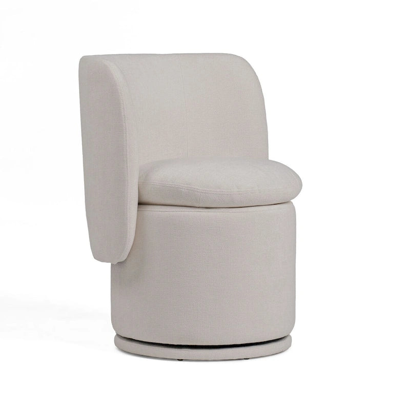 Chaise de salle à manger pivotante de 26 pouces, tissu blanc cassé, dossier cabriolet, bois