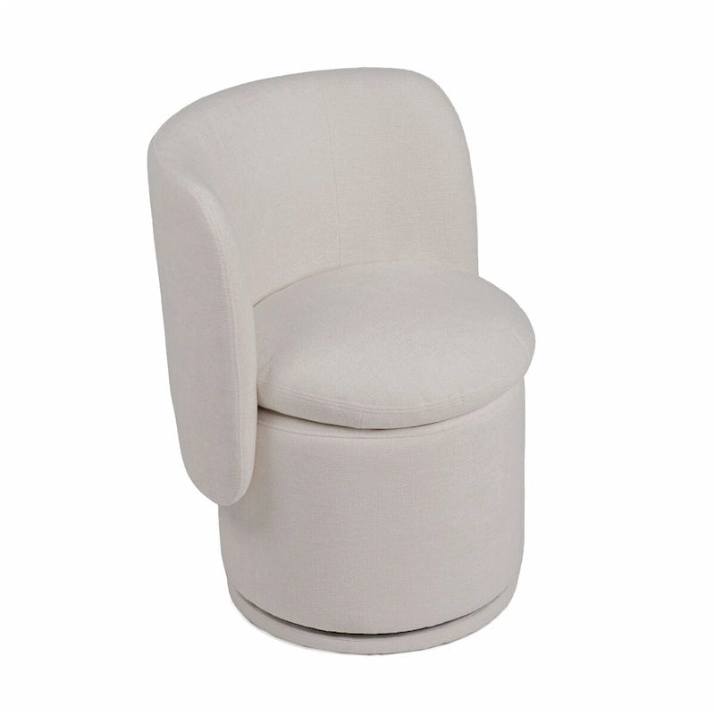 Chaise de salle à manger pivotante de 26 pouces, tissu blanc cassé, dossier cabriolet, bois